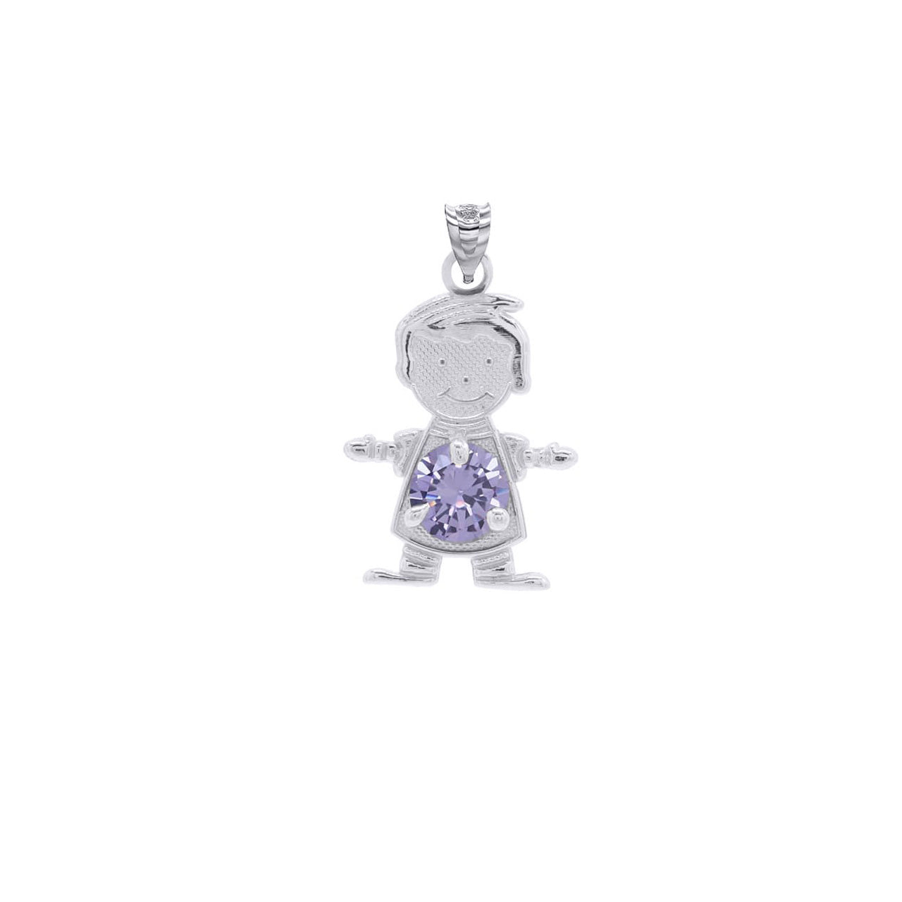 Personalized Silver Boy & Girl Round Birthstone Pendant Necklace, view 23