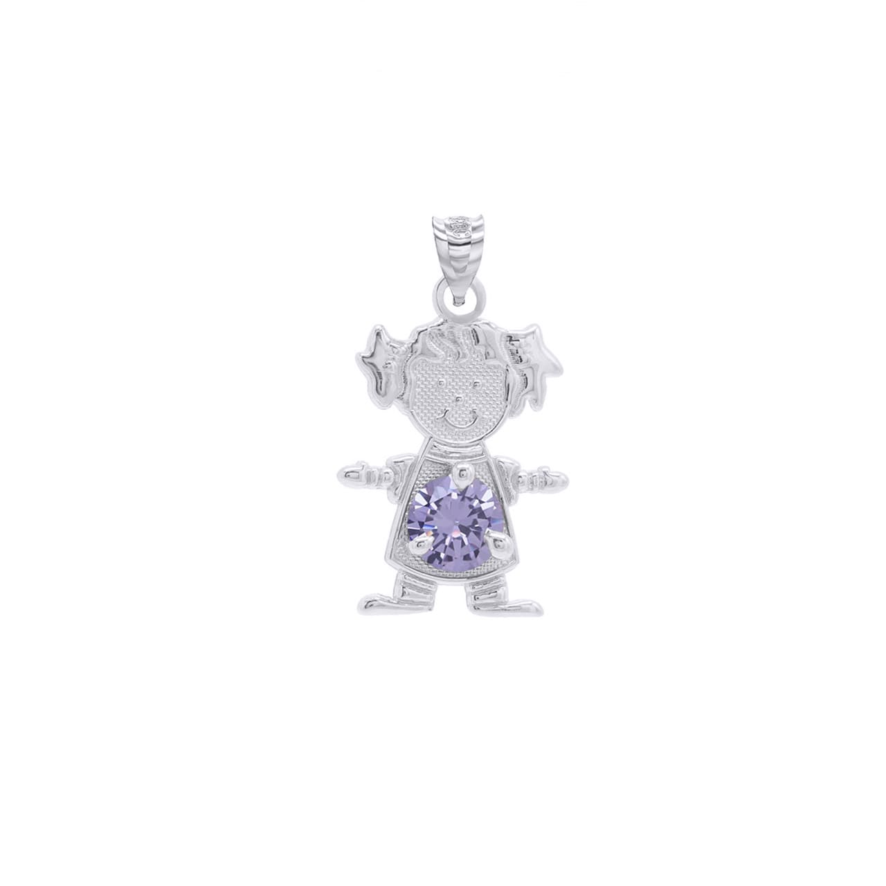 Personalized Silver Boy & Girl Round Birthstone Pendant Necklace, view 24
