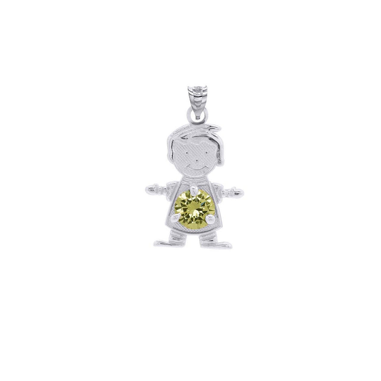 Personalized Silver Boy & Girl Round Birthstone Pendant Necklace, view 25