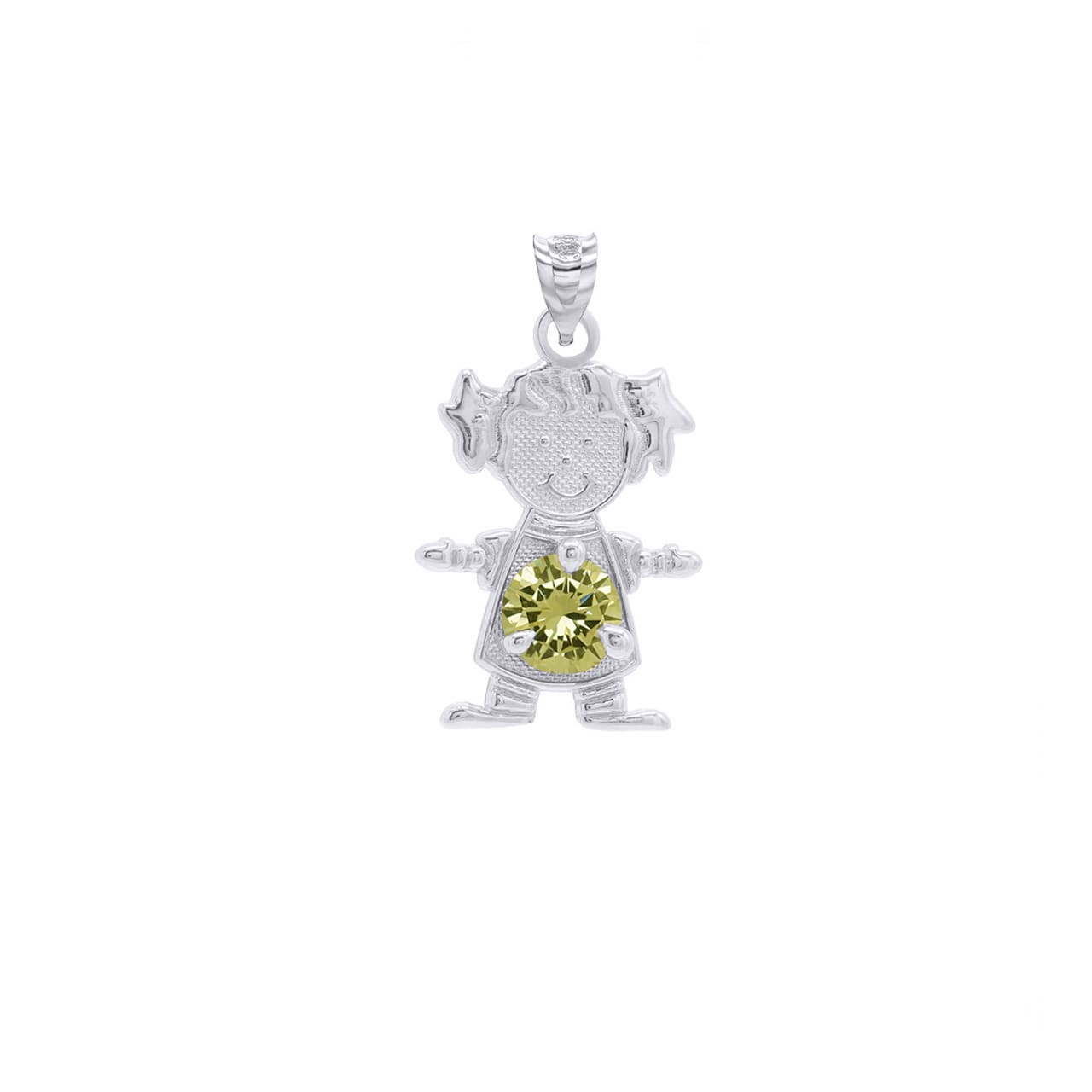 Personalized Silver Boy & Girl Round Birthstone Pendant Necklace, view 26