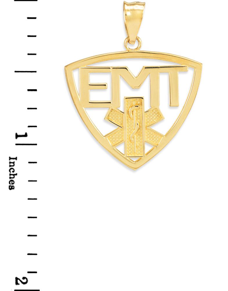 Polished Gold EMT Emergency Medical Technician Pendant Necklace, view 3