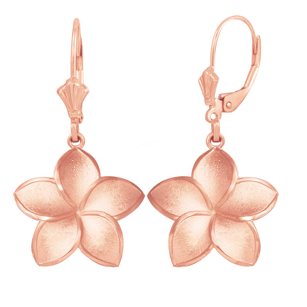 Polished Gold Hawaiian Plumeria Flower Leverback Earrings, view 2