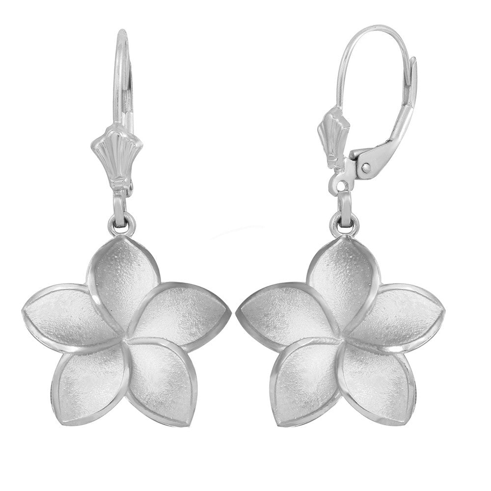 Polished Gold Hawaiian Plumeria Flower Leverback Earrings, view 3
