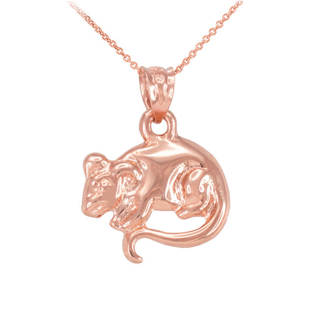 Polished Gold Rat Mouse Charm Necklace, view 4