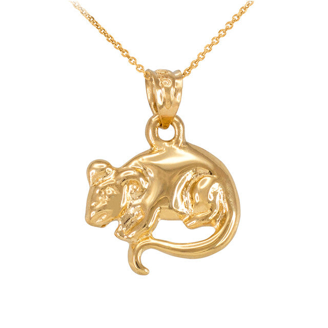 Polished Gold Rat Mouse Charm Necklace, view 5