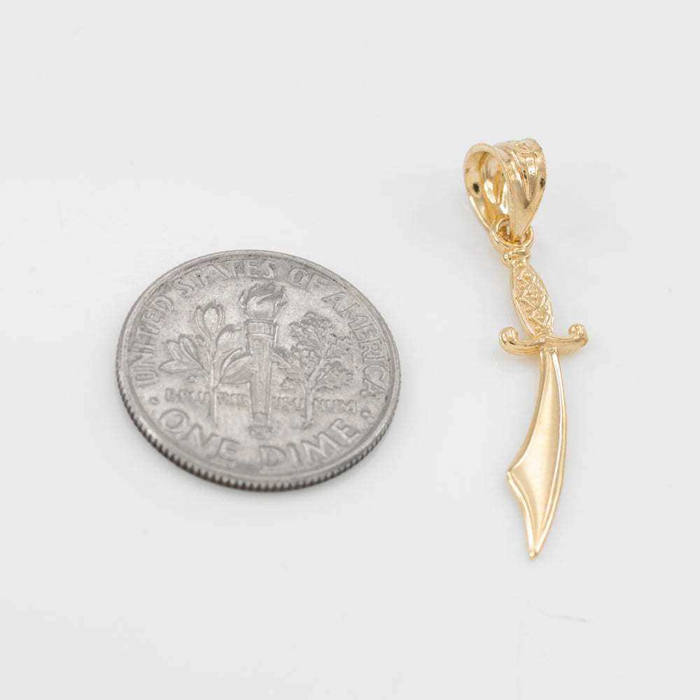 Polished Gold Scimitar Sword Necklace, view 2