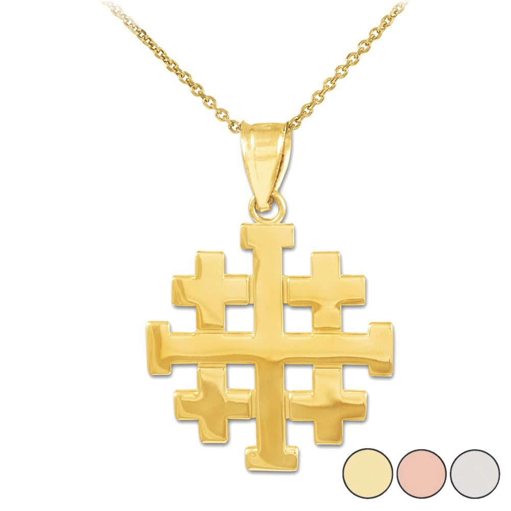 Polished Jerusalem "Crusaders" Cross Pendant Necklace in Gold