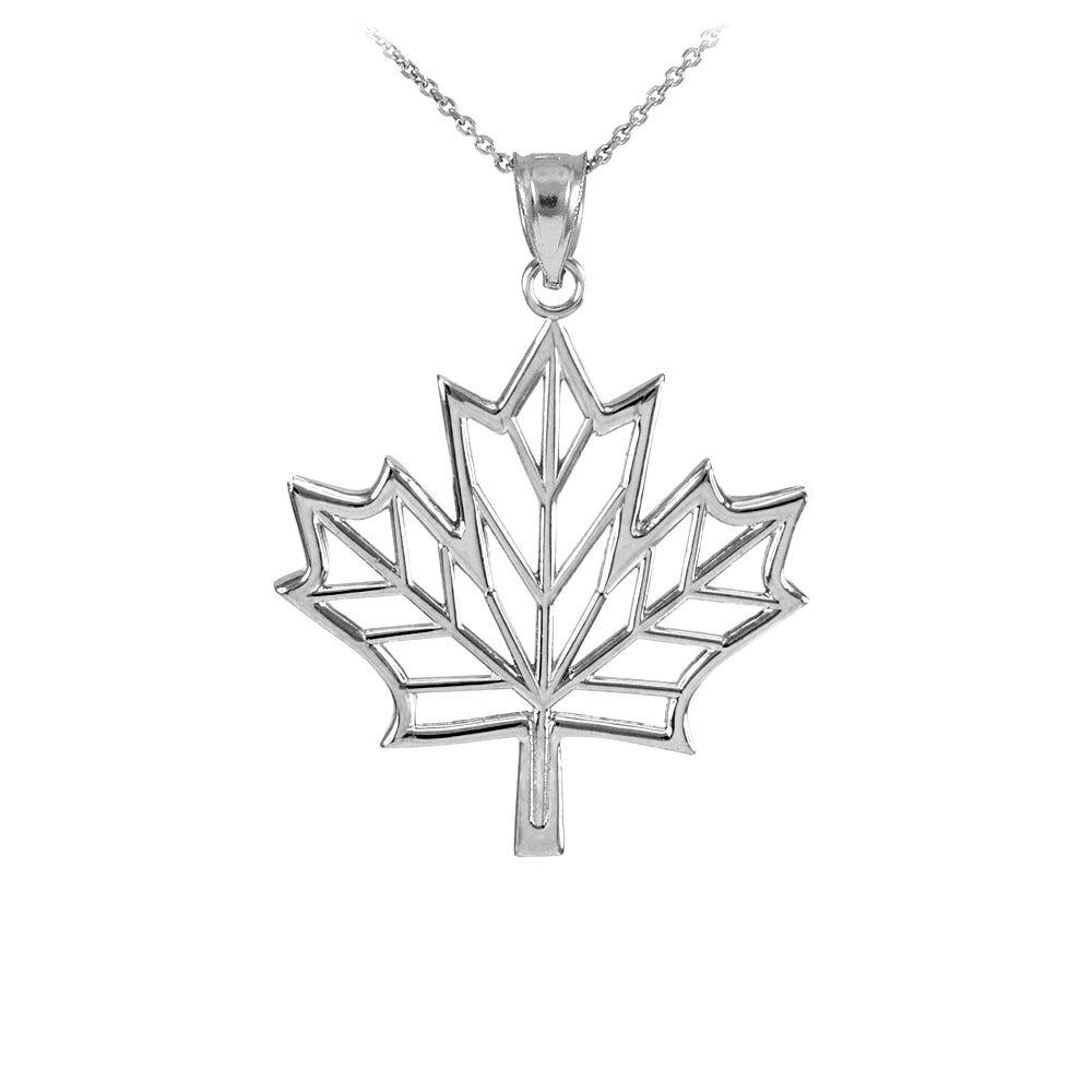Polished Silver Open Design Maple Leaf Pendant Necklace