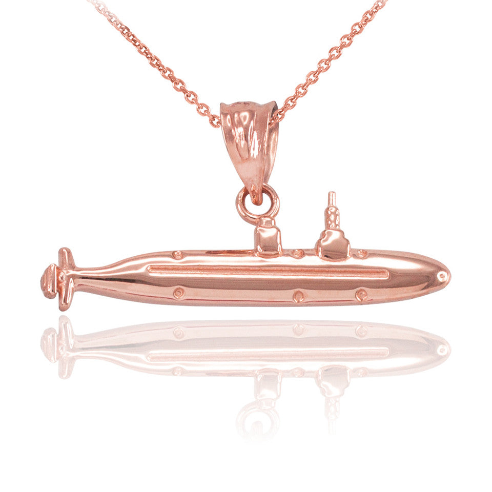 Polished Solid Gold Submarine Boat Pendant Necklace, view 2