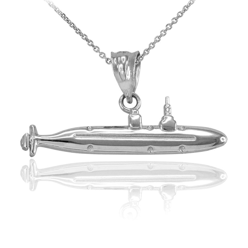 Polished Solid Gold Submarine Boat Pendant Necklace, view 3
