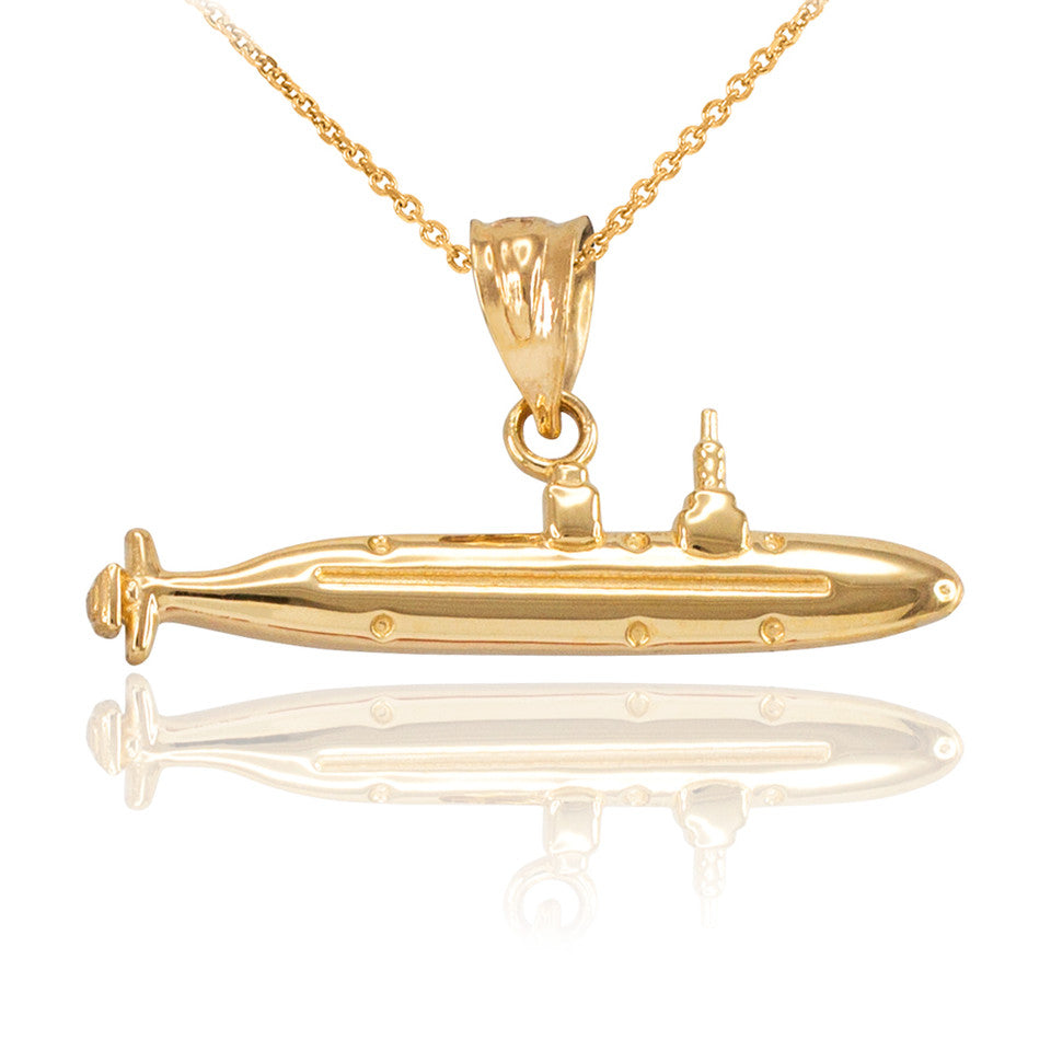 Polished Solid Gold Submarine Boat Pendant Necklace, view 4