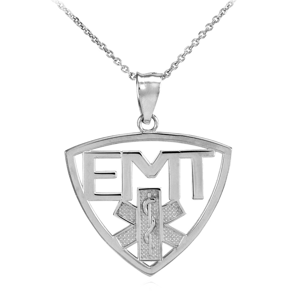 Polished Sterling Silver EMT Emergency Medical Technician Pendant Necklace