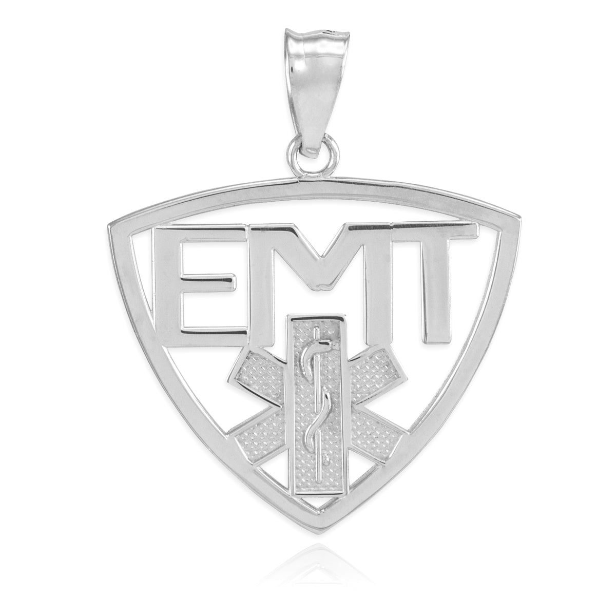 Polished Sterling Silver EMT Emergency Medical Technician Pendant Necklace, view 2