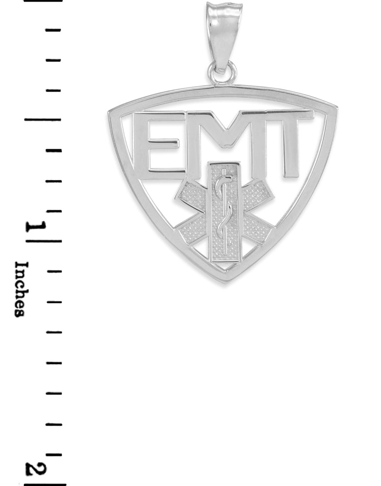 Polished Sterling Silver EMT Emergency Medical Technician Pendant Necklace, view 3