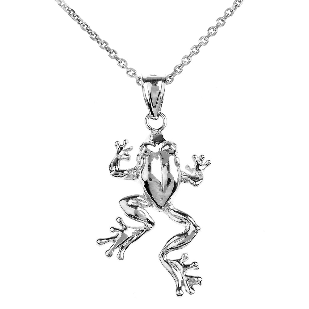 Polished Sterling Silver Frog Pendant Necklace