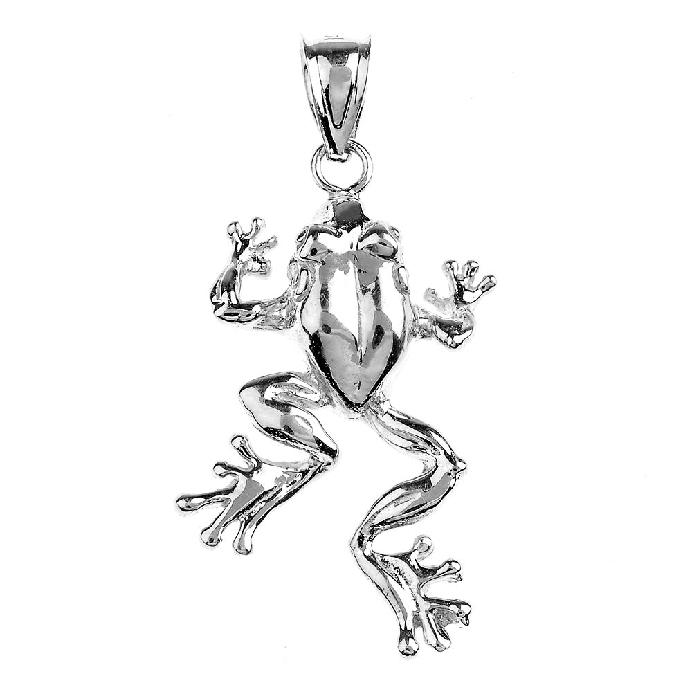 Polished Sterling Silver Frog Pendant Necklace, view 2