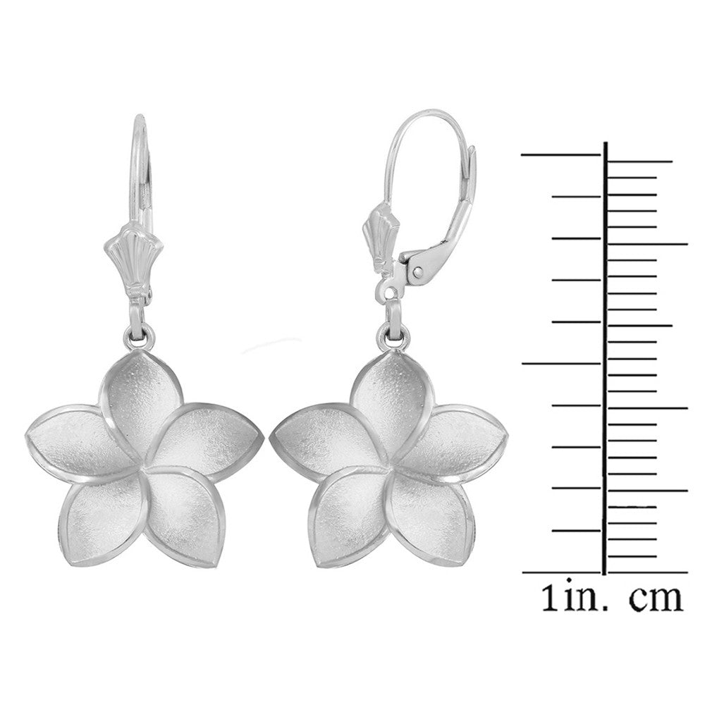 Polished Sterling Silver Hawaiian Plumeria Flower Leverback Earrings, view 3