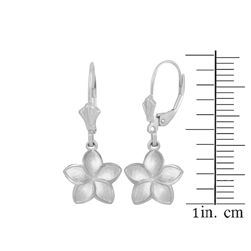 Polished Sterling Silver Hawaiian Plumeria Flower Leverback Earrings, view 4