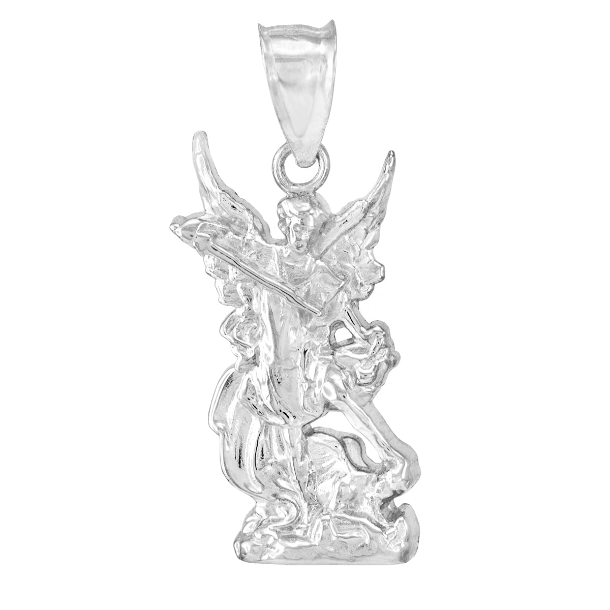 Polished Sterling Silver St. Michael Pendant Necklace, view 2