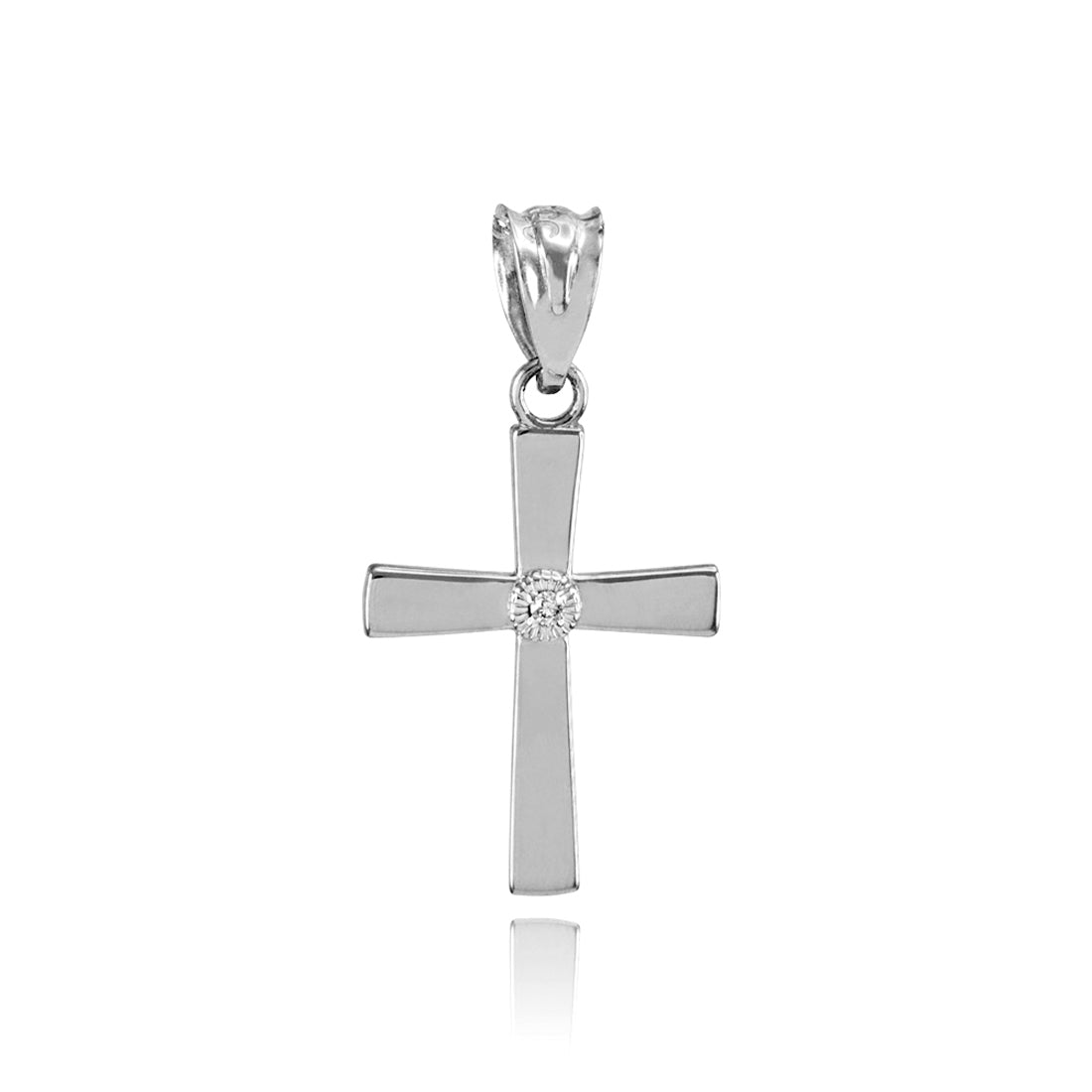 Polished White Gold Diamond Cross Charm Pendant Necklace, view 2
