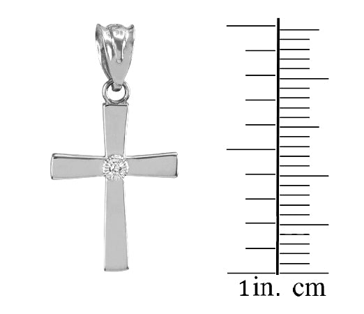 Polished White Gold Diamond Cross Charm Pendant Necklace, view 3