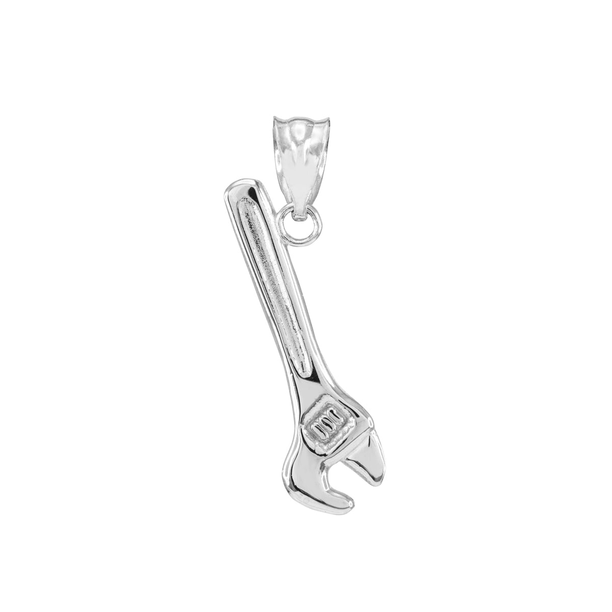 Polished White Gold Wrench Pendant Necklace, view 2