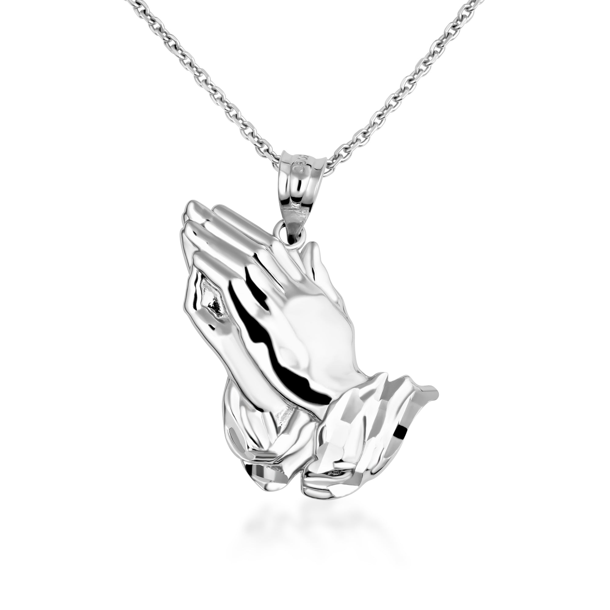 Praying Hands in Sterling Silver Pendant Necklace, view 4