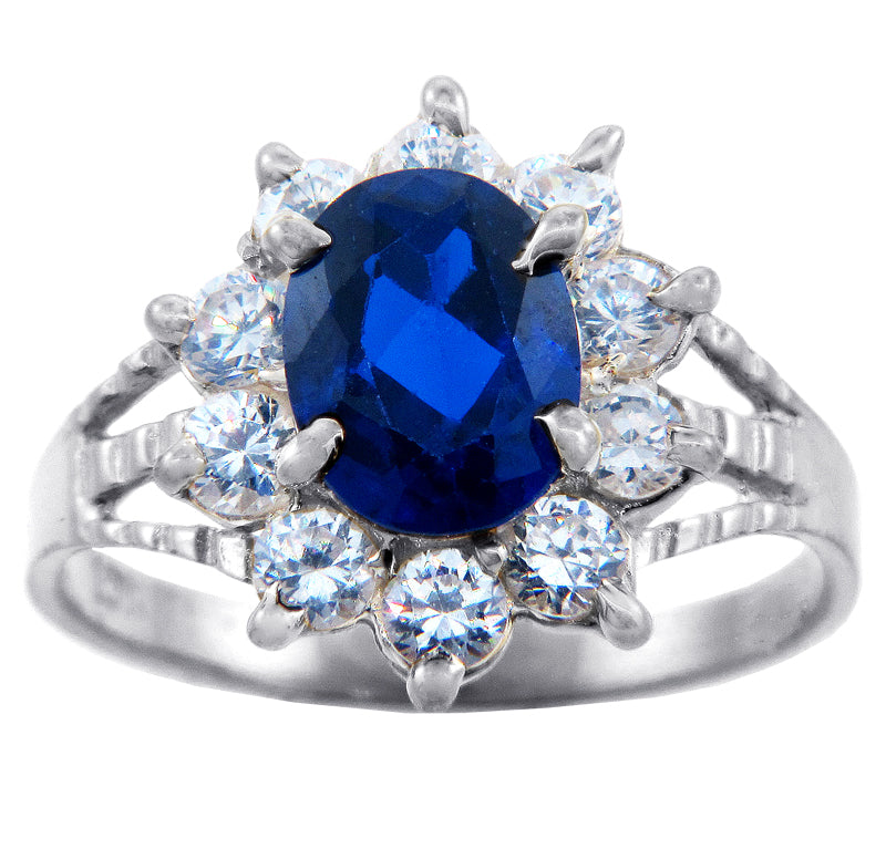 Princess Diana Blue Sapphire White Gold CZ Ring