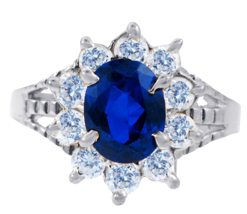 Princess Diana Blue Sapphire White Gold CZ Ring, view 2