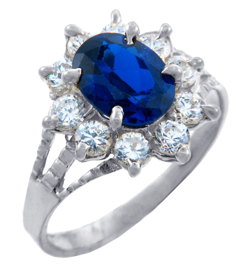 Princess Diana Blue Sapphire White Gold CZ Ring, view 3