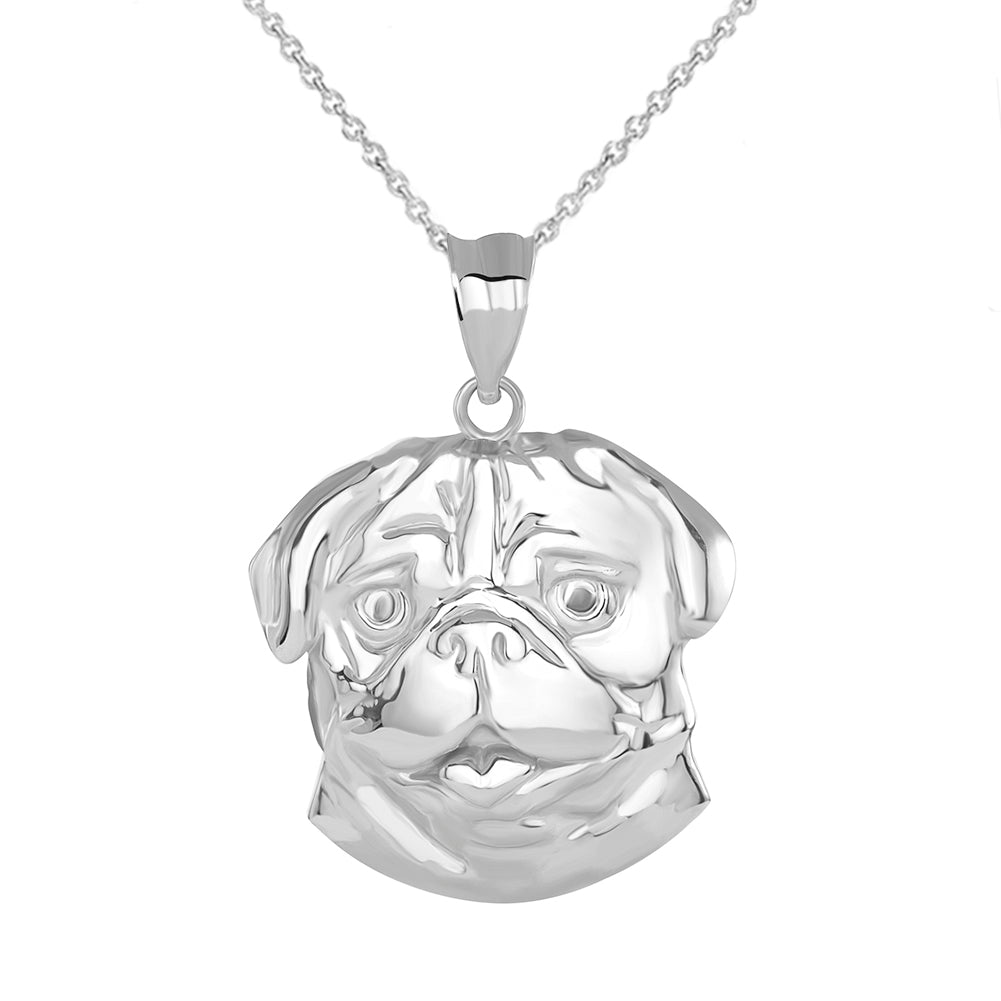 Pug Head Pendant Necklace in Sterling Silver