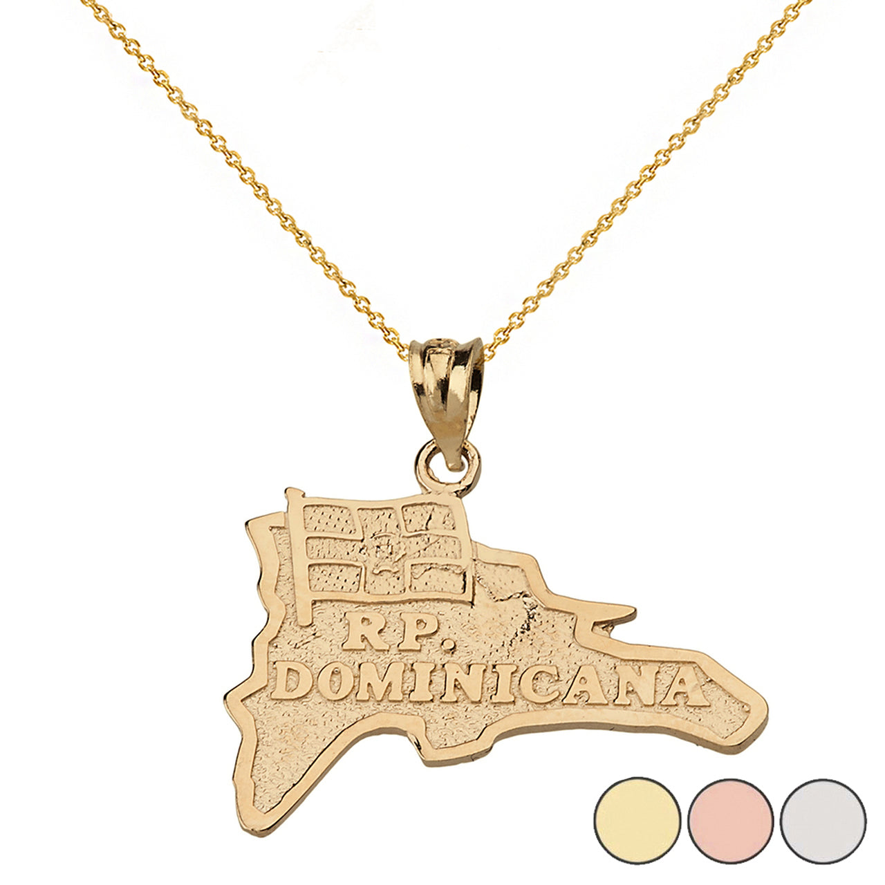 R.P Dominicana Map Pendant Necklace in Solid Gold