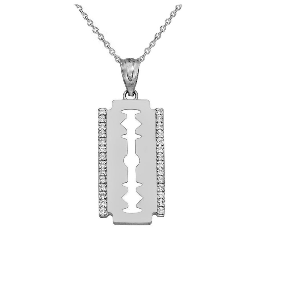 Razor Blade Pendant Necklace In Sterling Silver