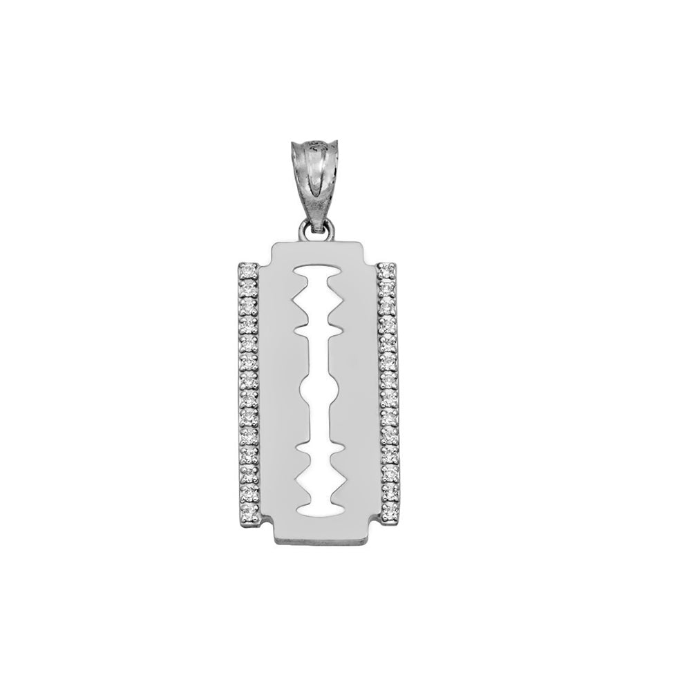 Razor Blade Pendant Necklace In Sterling Silver, view 2