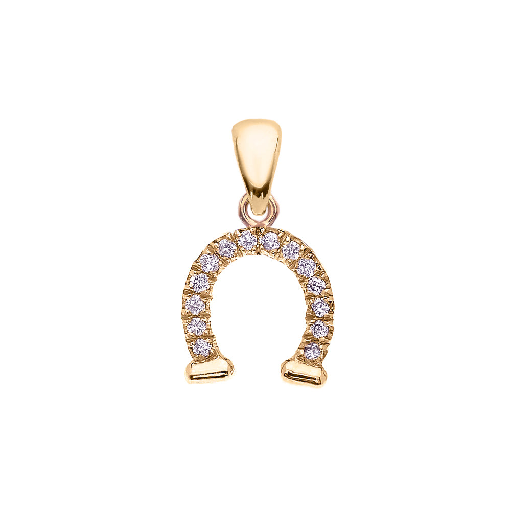 Reversible Diamond and High Polish Plain Horse Shoe Good Luck Gold Charm Dainty Pendant Necklace, view 2