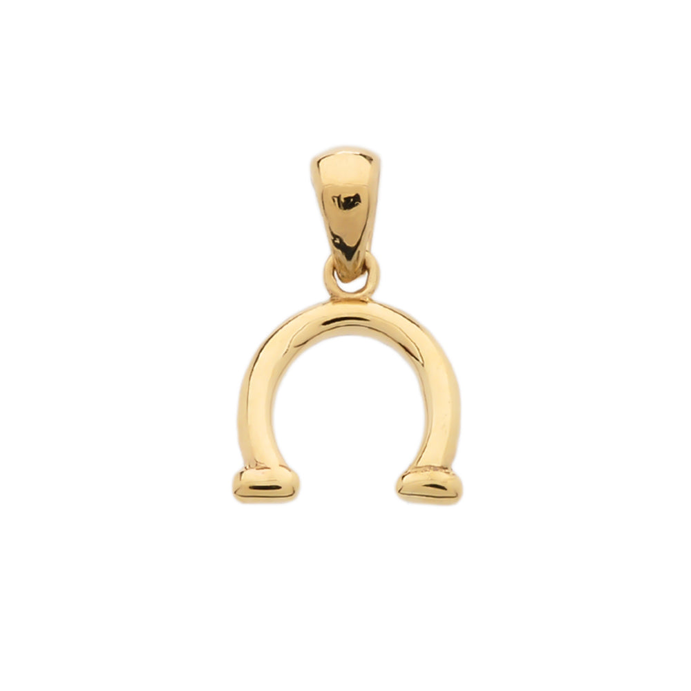 Reversible Diamond and High Polish Plain Horse Shoe Good Luck Gold Charm Dainty Pendant Necklace, view 3