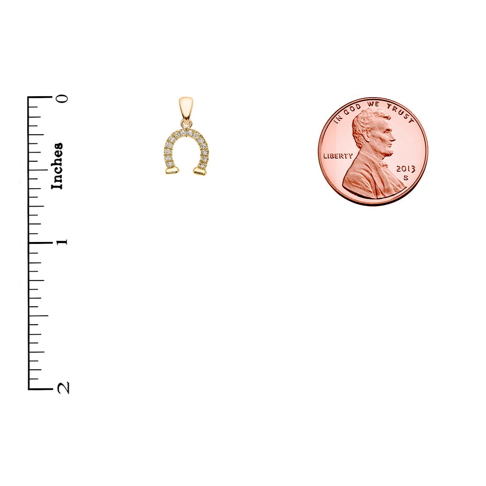 Reversible Diamond and High Polish Plain Horse Shoe Good Luck Gold Charm Dainty Pendant Necklace, view 4