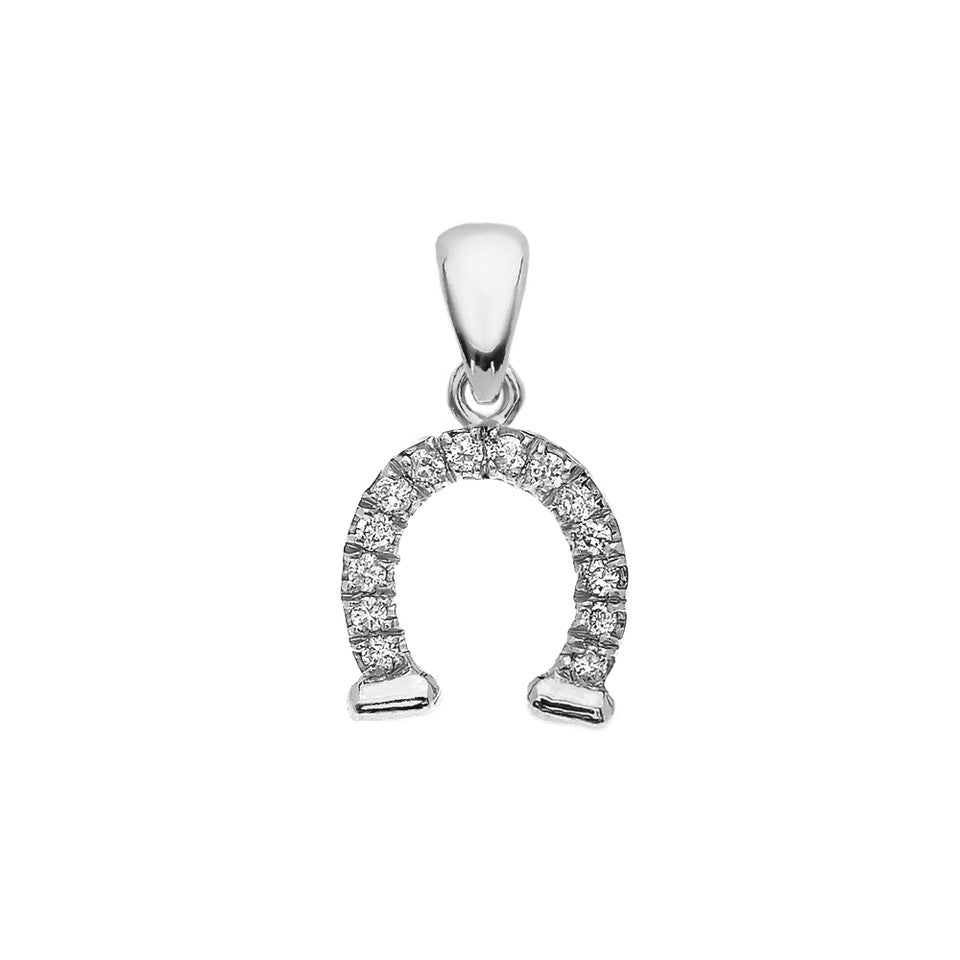 Reversible Diamond and High Polish Plain Horse Shoe Good Luck Gold Charm Dainty Pendant Necklace, view 5