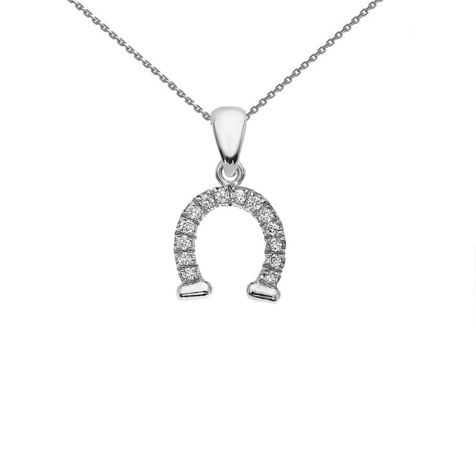 Reversible Diamond and High Polish Plain Horse Shoe Good Luck Gold Charm Dainty Pendant Necklace, view 6