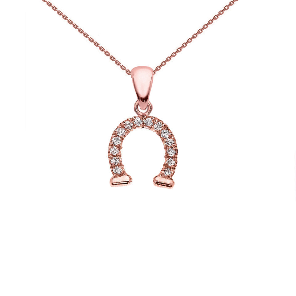 Reversible Diamond and High Polish Plain Horse Shoe Good Luck Gold Charm Dainty Pendant Necklace, view 8