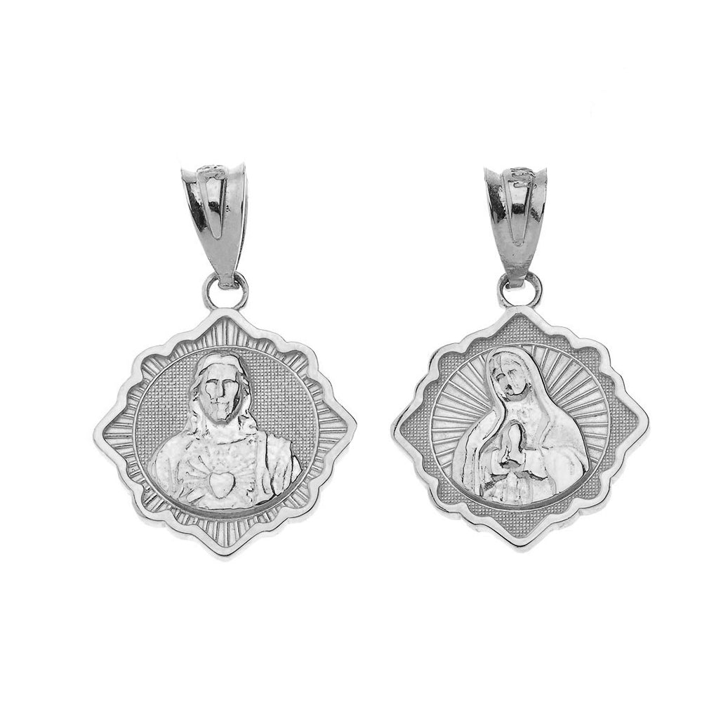 Reversible Virgin Mary and Jesus Christ Pendant Necklace in Sterling Silver, view 2