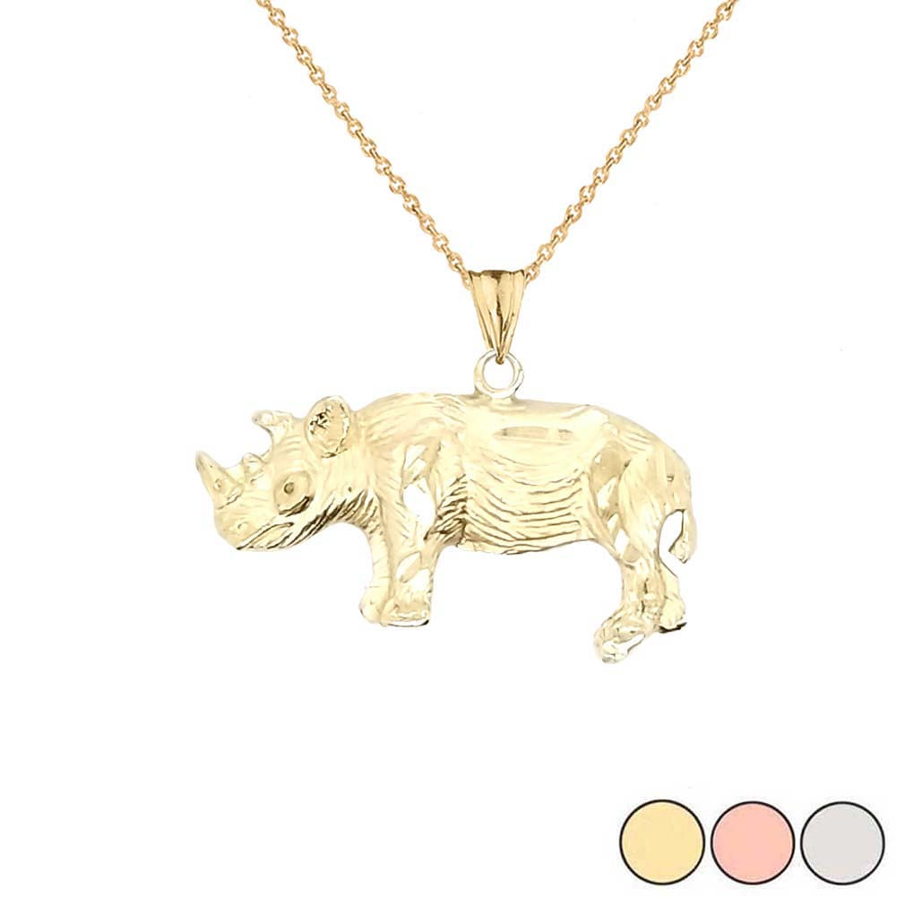 Rhino Pendant Necklace In Gold