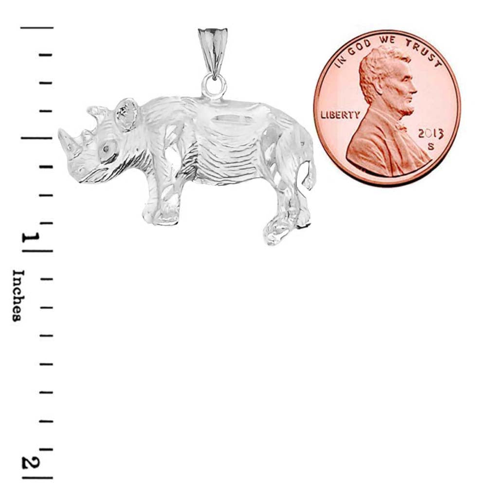 Rhino Pendant Necklace In Sterling Silver, view 3