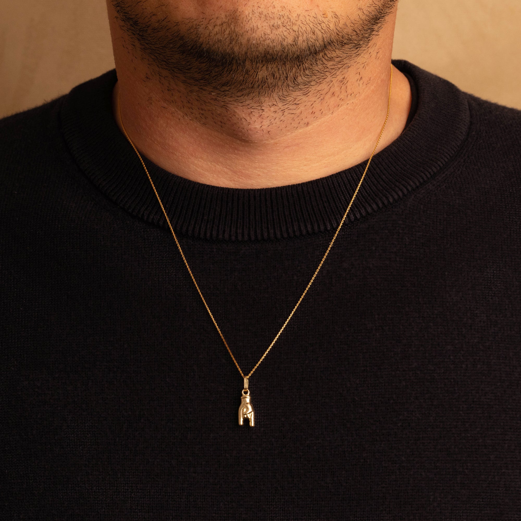 Rock and Roll Hand Sign Necklace in 14K Gold, view 3