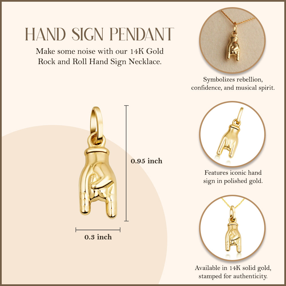 Rock and Roll Hand Sign Necklace in 14K Gold, view 4