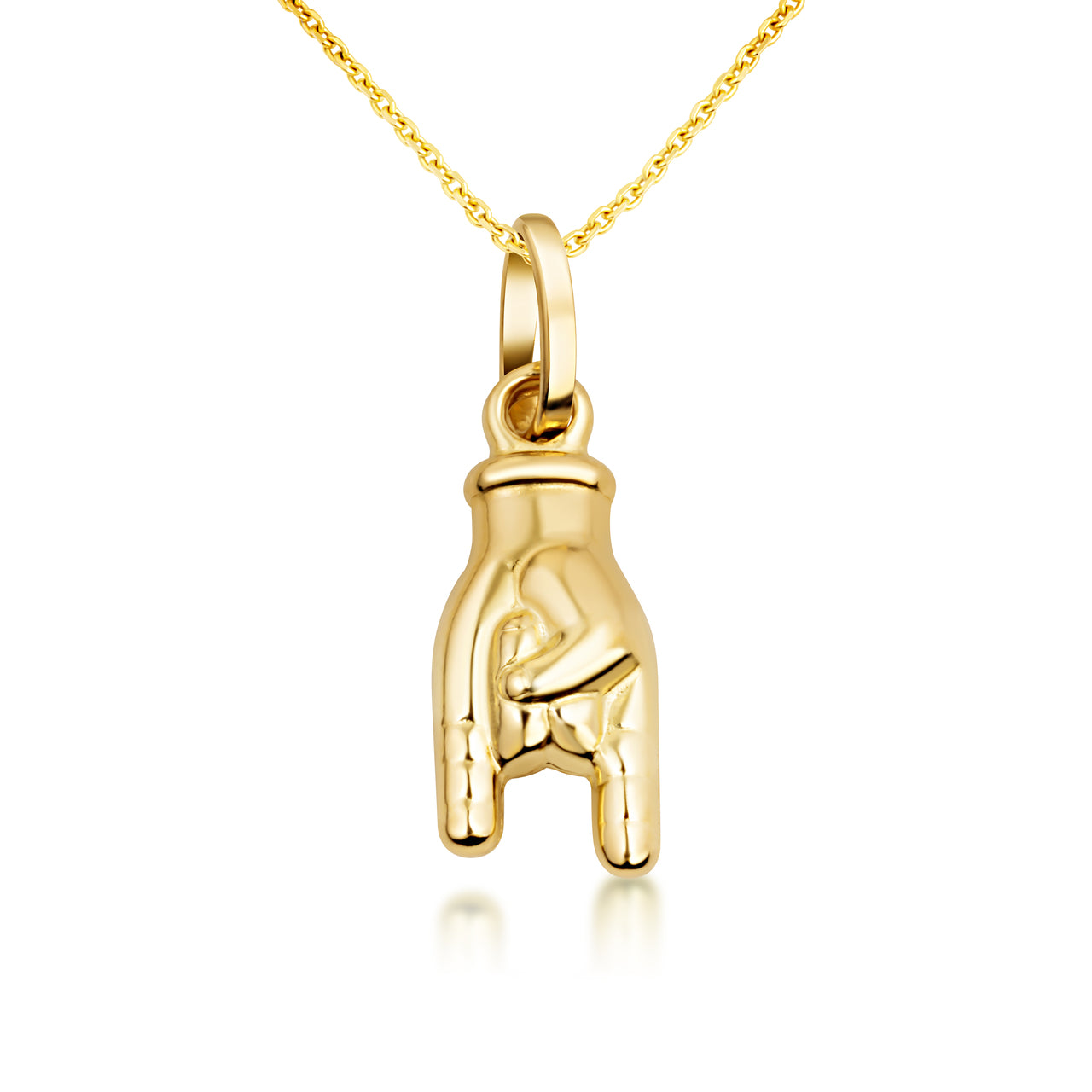 Rock and Roll Hand Sign Necklace in 14K Gold, view 5
