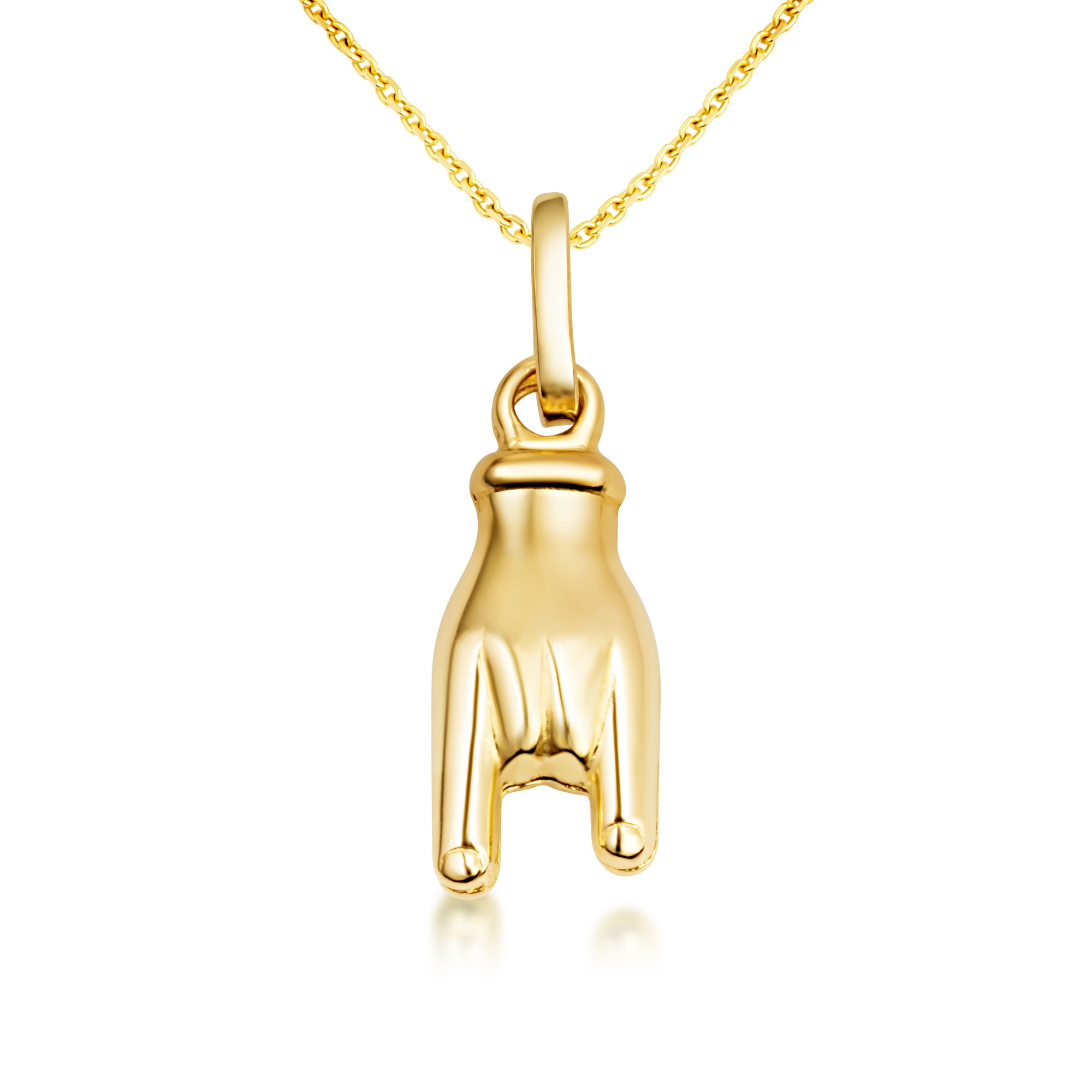 Rock and Roll Hand Sign Necklace in 14K Gold, view 7