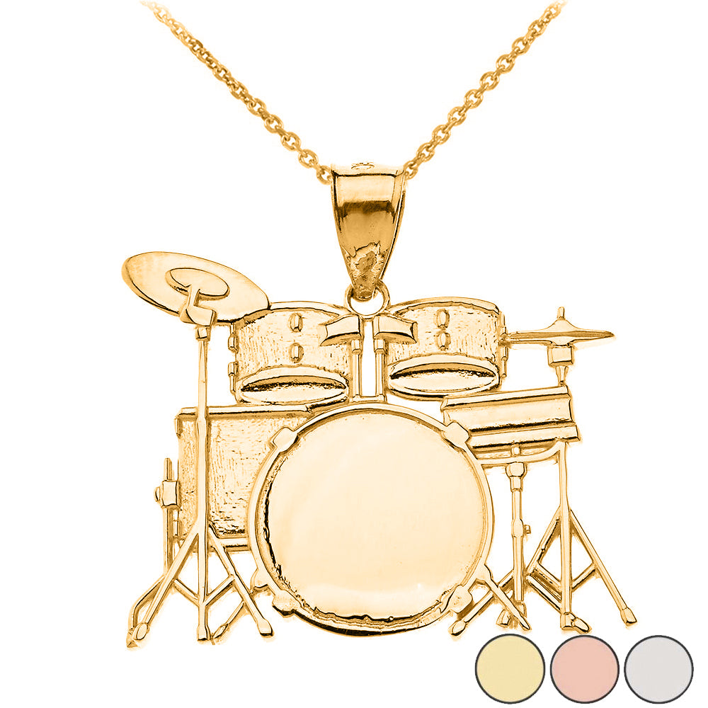 Rock Band Drum Set Pendant Necklace in Solid Gold
