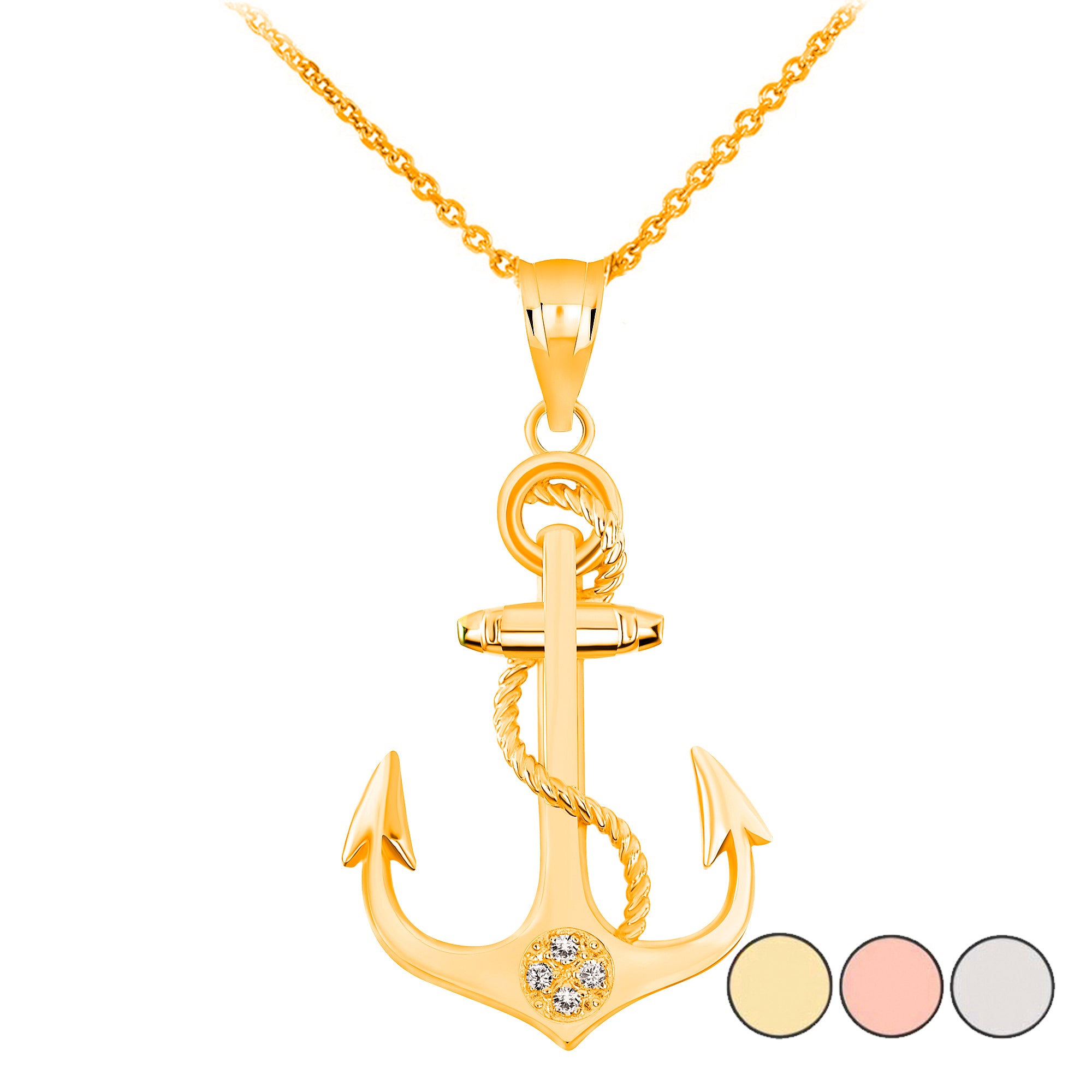 Rope Anchor Diamond Pendant Necklace in Gold