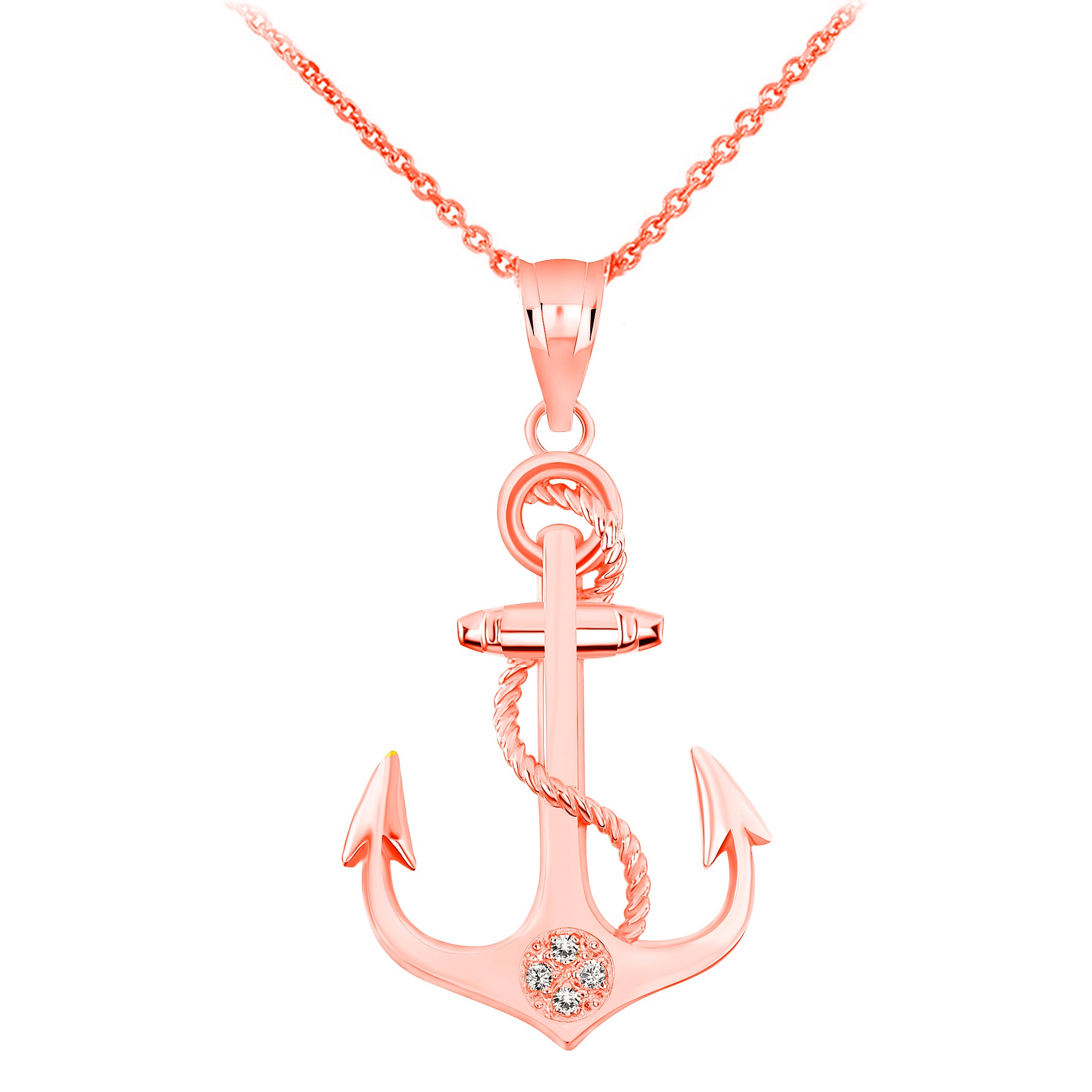 Rope Anchor Diamond Pendant Necklace in Gold, view 3